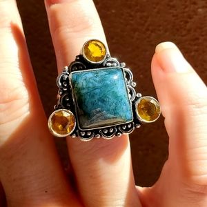 * Sale* New Moss Agate & Citrine 925 Silver Ring.